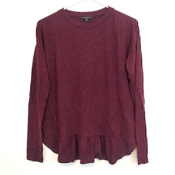 BANANA REPUBLIC Long Sleeve Ruffle Hem Top Burgundy Maroon Wine Red Blouse XS - Picture 2 of 10